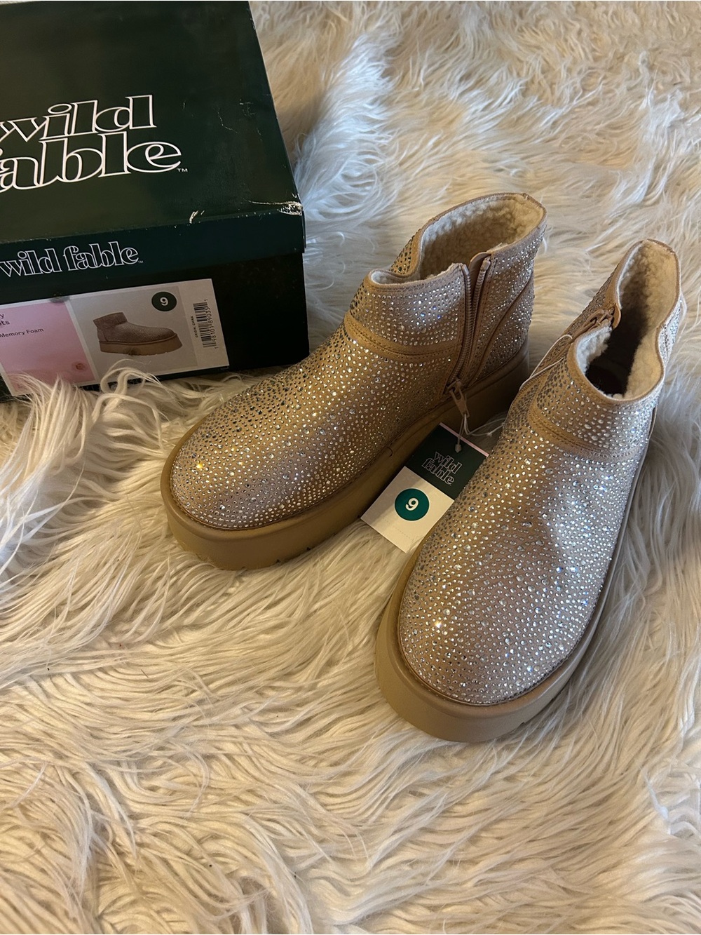 wild fable Nude Rhinestone Platform Ankle Boots